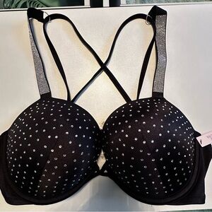 Black Embellished bombshell swim top with Rhinestone Straps